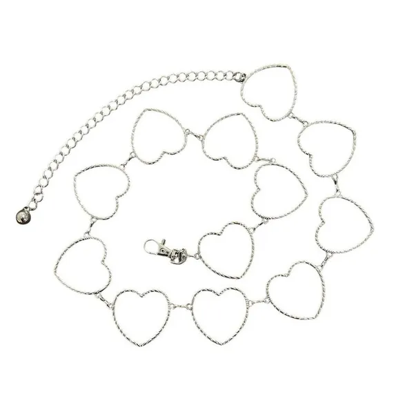Silver Heart Chain Belt Women's Adjustable Skinny Waist Accessory - Image 6