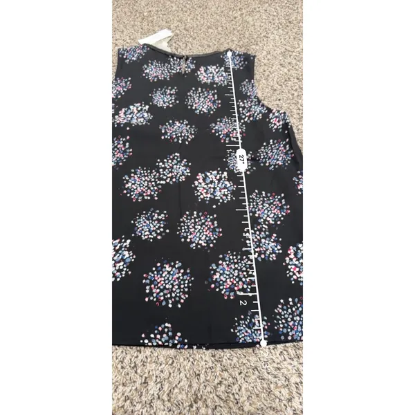 Joan Vass New York Black Confetti Print Sleeveless Blouse Leather Trim M NWT - Image 7