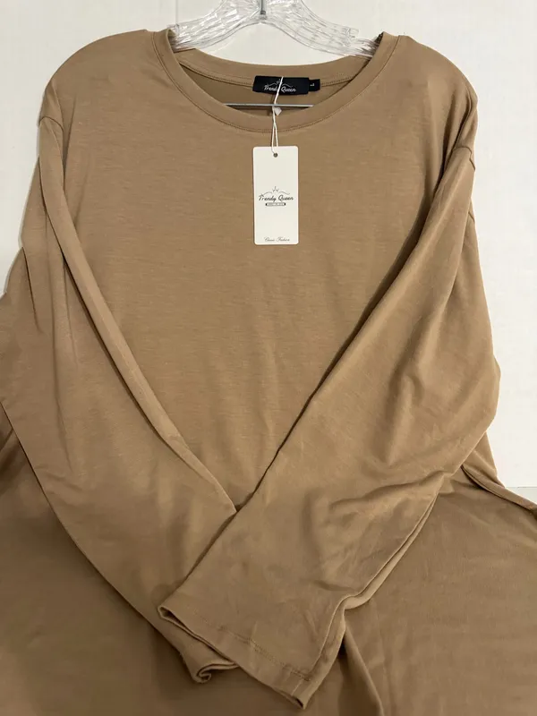 Trendy Queen Crewneck Long-Sleeve Tee in Tan - Image 2