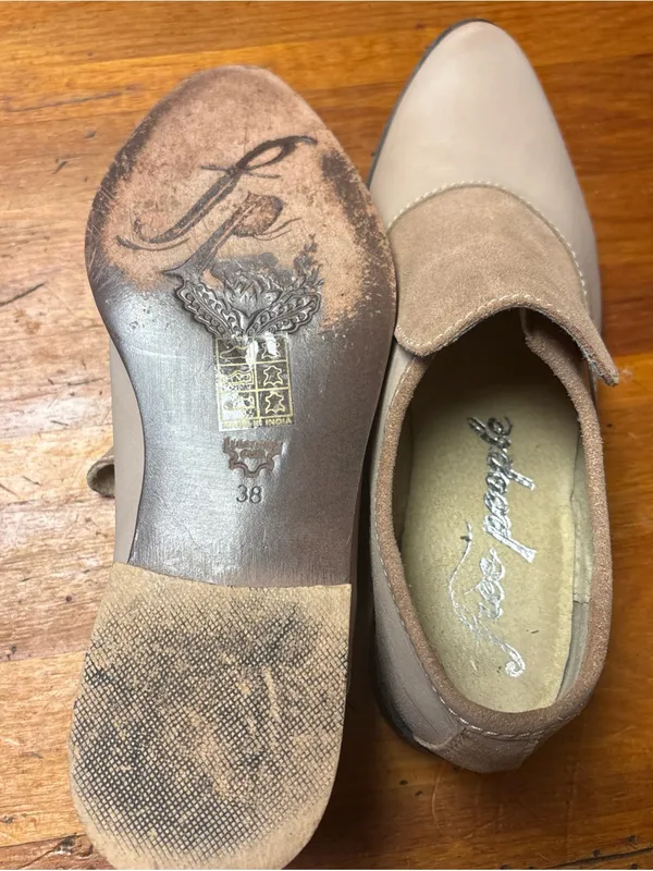 Free People Taupe and Light Brown Suede Leather Slip-On Loafers size 38 - Image 5