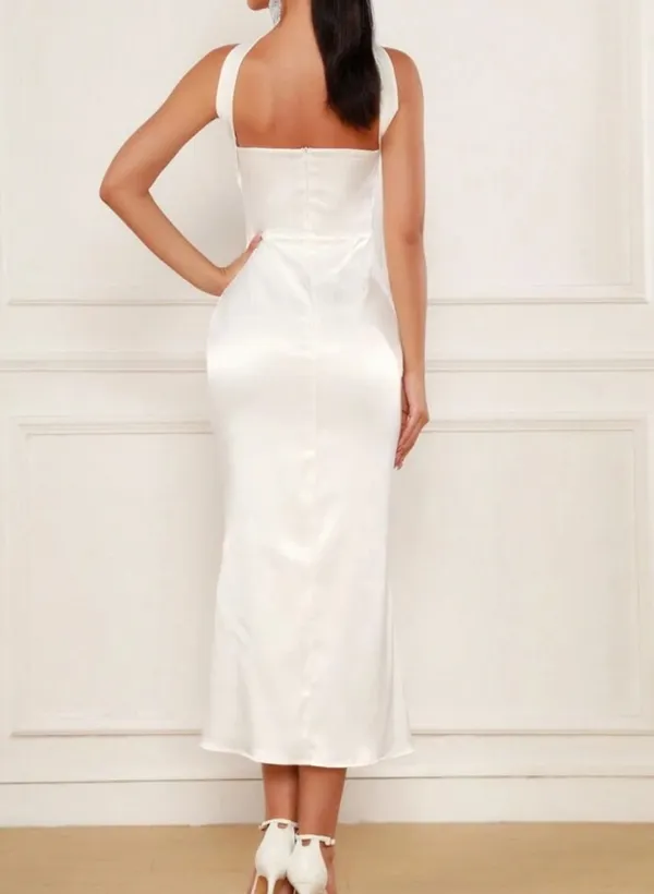 Long White Satin Dress - Image 2