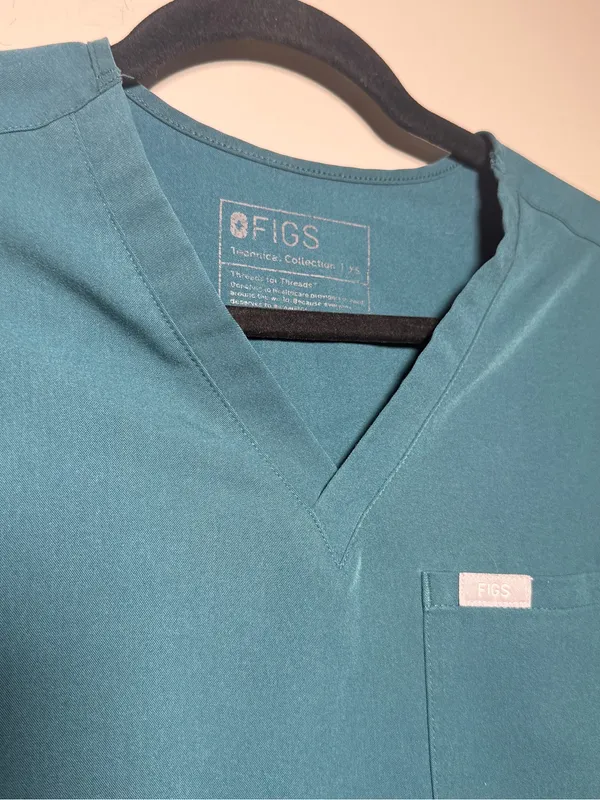 FIGS Womens Teal V-Neck Short Sleeve Scrub Top XS - Image 2