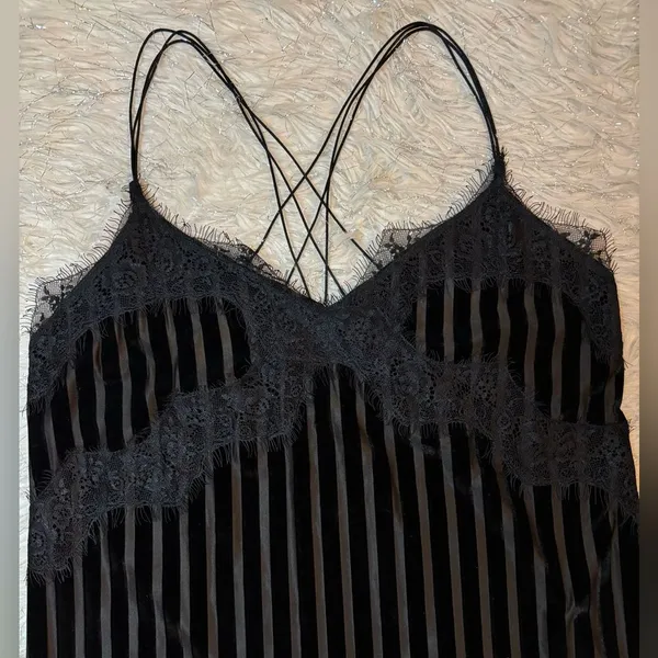 Zara‎ Y2K Trafaluc Collection Black Women’s Velvet-Striped Lace Trim Size USA S - Image 9