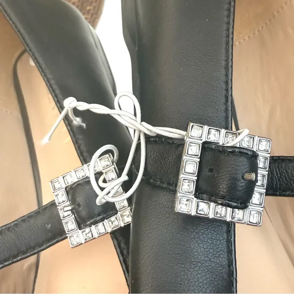 Silent D Womens Shoes Black Leather Mary Janes Bling Buckle Size 38 7/7.5 - Image 6