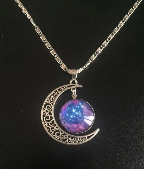 Silver Chain Moon And Galaxy Necklace Multiple - Image 2