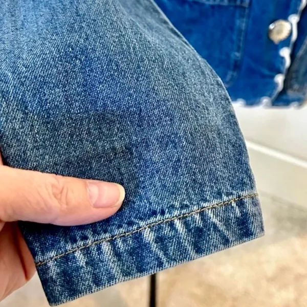 Vintage New Identity Denim Jacket Boho Lace Trim Button Front Cotton India~ M💛 Blue Size M - Image 11