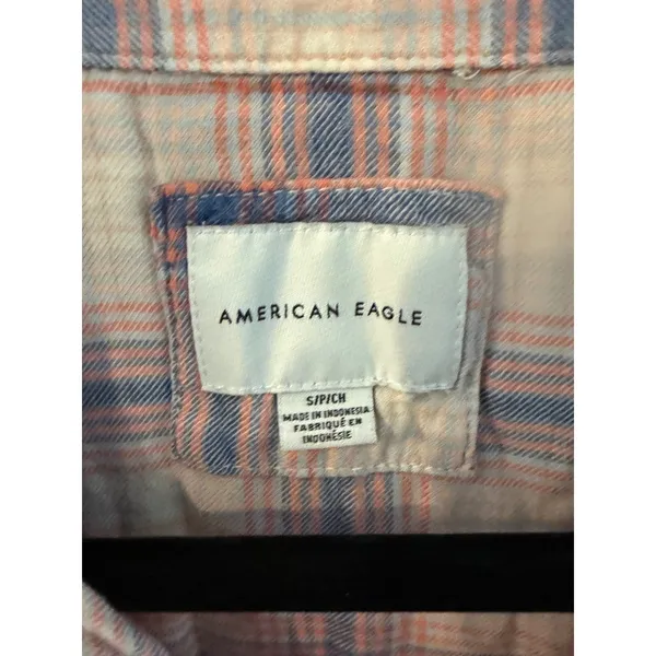 American Eagle Plaid Button Down Shirt Womens Small Oversized Roll Tab - Image 3