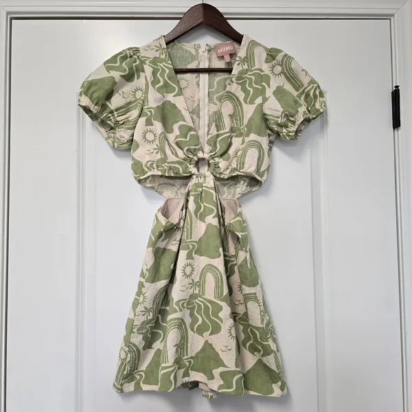 Show Me Your Mumu Jessa Mini Dress Size Small Green Cream Wedding Guest - Image 4