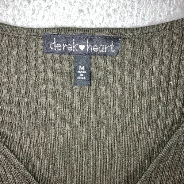 Derek Heart Ribbed Long Sleeve‎ Bodycon Mini Dress Women Medium Olive Green - Image 7