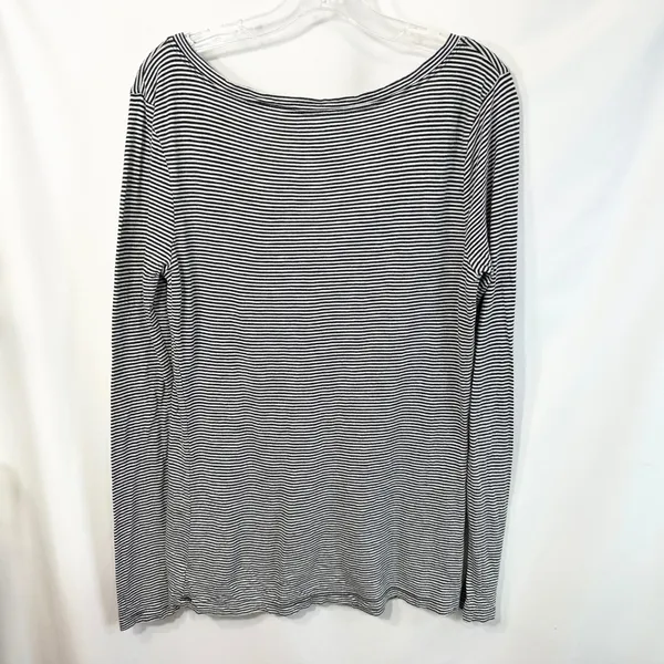 Old Navy Large Top Tall‎ Black White Striped Ruffle Henley Long Sleeve Y2K 1194 - Image 2