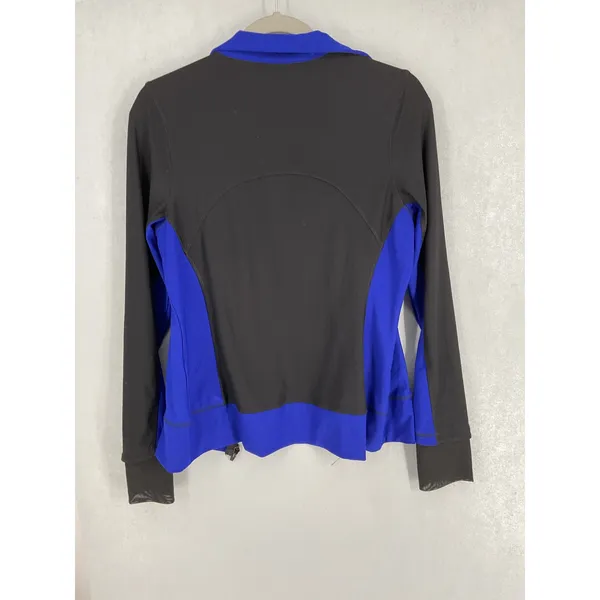 X by Gottex Womens Full Zip Jacket Colorblock Athletic Mock Neck Black Blue M - Image 3