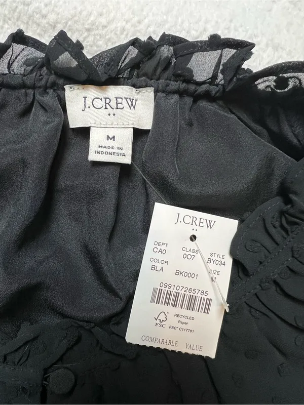 NWT J.Crew Black Swiss Dot Ruffle Sleeve Blouse Medium - Image 5