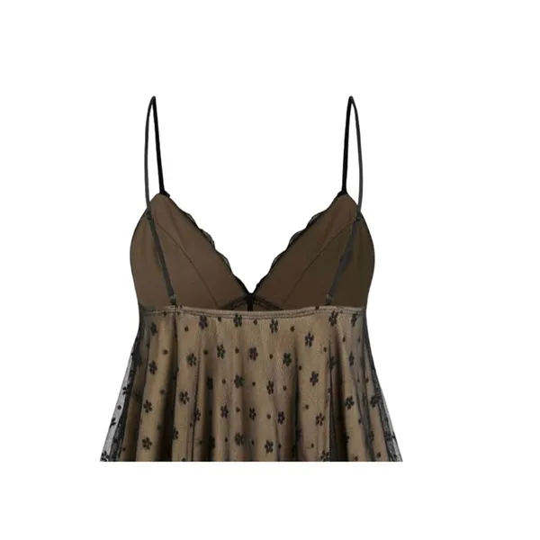Cider NWT Sexy Floral Lace V Neck Ruffle Cami Stretch Top Adjustable Strap M Black Tan - Image 5