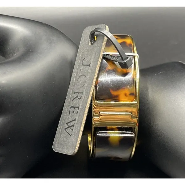 🔥J Crew Hinged Acetate Bangle Statement Bracelet Tortoise Brown Gold 7” - Image 2