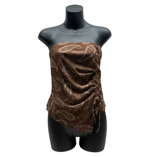 Almost Famous Boho Strapless Paisley Sheer Flowy Top - Image 2
