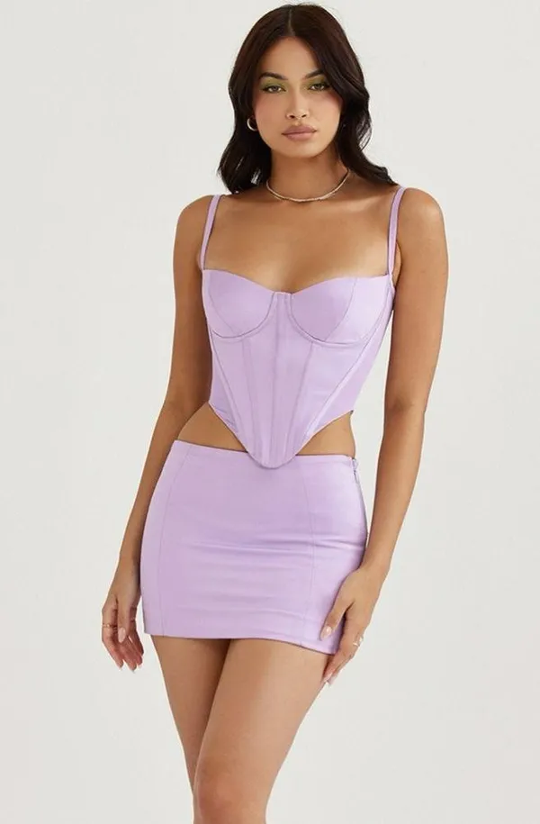 House of CB ELODIE ORCHID SATIN MINI SKIRT, Size Large, $135 - Image 12