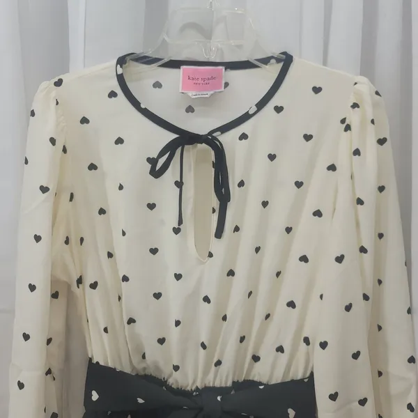 Kate Spade Perfect Heart Romantic Dress Size L Tie Keyhole Neck Black Cream NWOT - Image 12