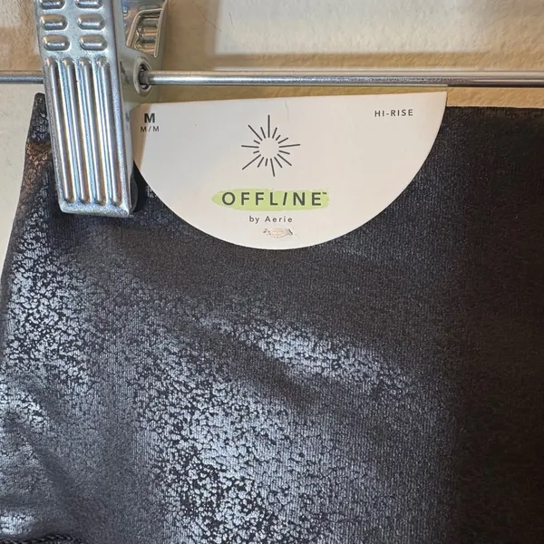 OFFLINE by Aerie Crossover Leggings Size Medium Black Crackle Metallic High Rise - Image 5
