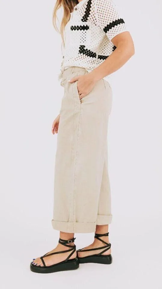 FREE PEOPLE After Love Roll Cuff Wide Leg Pants in Sandshell Size Medium - Image 13