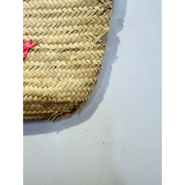 POOLSIDE Woven Straw Open Tote Pink “VACAY” Text Leather Handle Tote Purse - Image 10