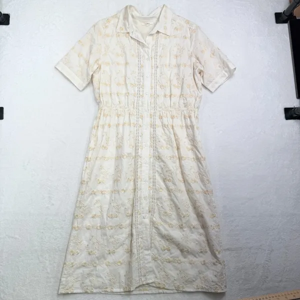 Tularosa Small Midi Dress Cream Floral Embroidery Lace Trim Boho Button Front - Image 2