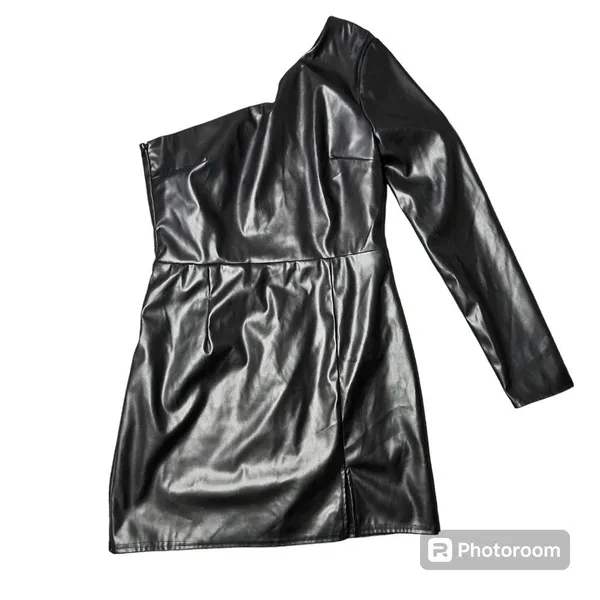Lulus Highly Favored‎ Black Vegan Leather One-Shoulder Mini Dress - Image 3