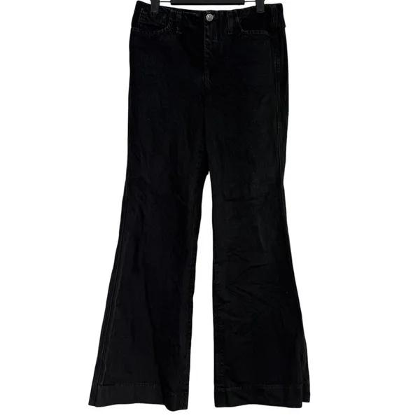 ZARA Mid Rise Wide Flare Leg Full Length Boot Cut Jean 100% Cotton 4 Black #4117 - Image 12