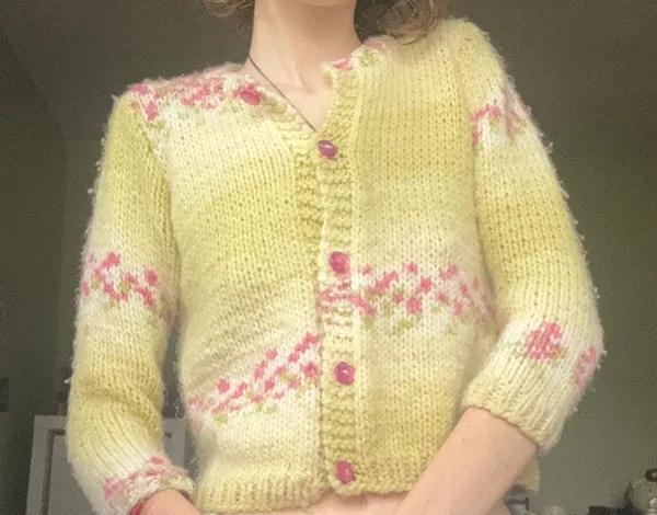 Handmade Vintage Cottage Core Hand Knit Cardigan Sweater - Image 2