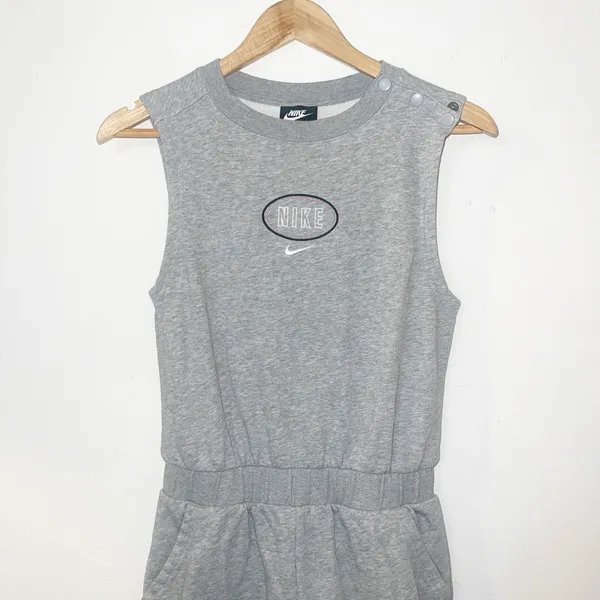 Nike women’s sleeveless gray varsity logo shorts athleisure comfy romper - Image 2