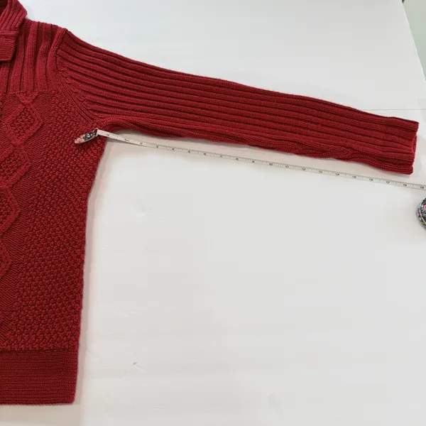 LL Bean Red Cable Knit Wool Blend Collar Button Up Cardigan Sweater MEDIUM - Image 7
