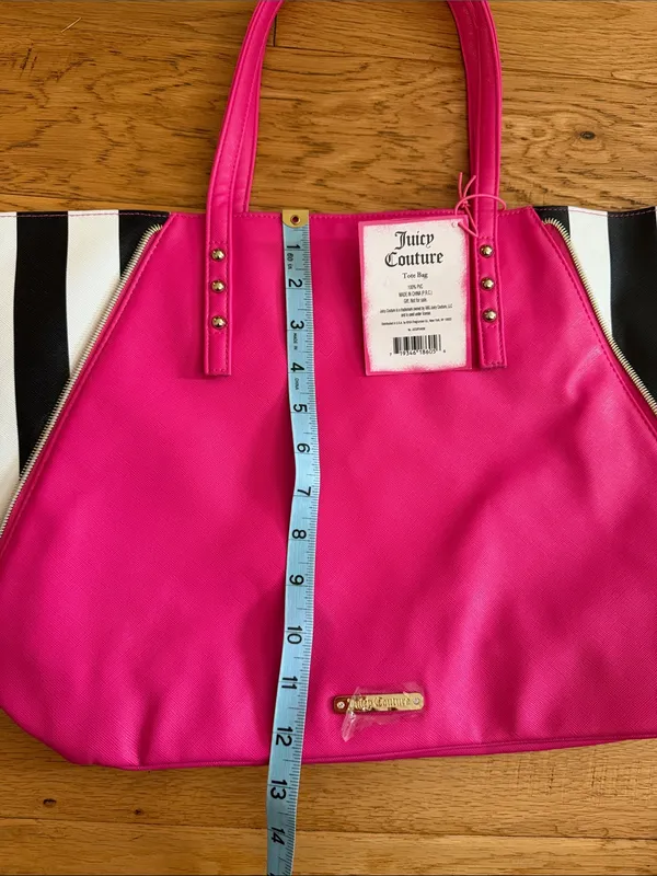 NWT - Juicy Couture - Hot Pink Tote with Black and White Stripe Sides - Image 5