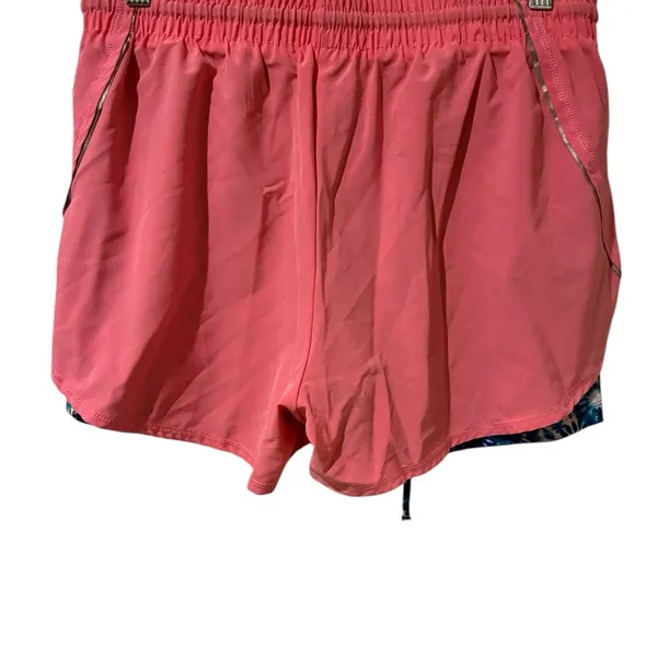 Active USA Pink Shorts with Blue Trim & Built In Biker Shorts - Image 2