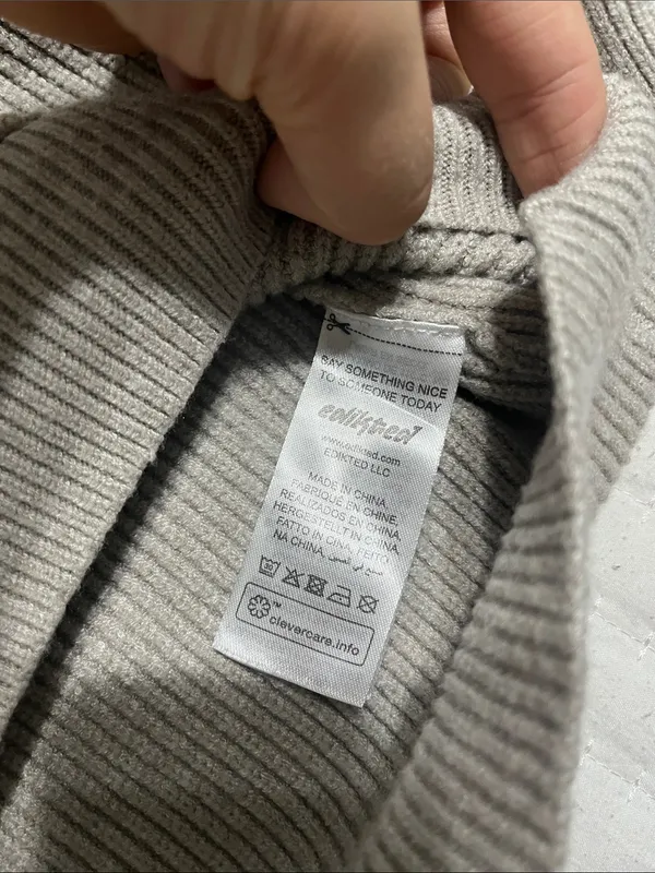 Edikted Ribbed Hooded Sweater in Taupe Neutral - Image 3