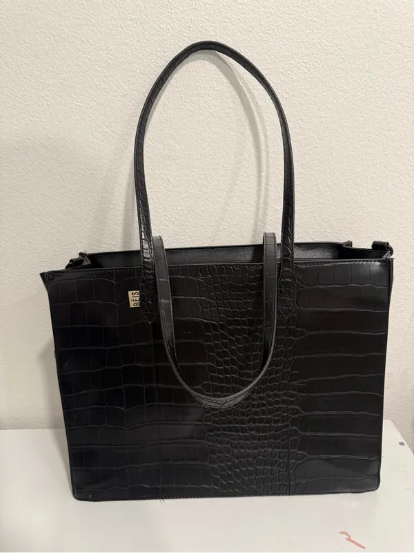 BEIS The Work Tote in Black Croc-Embossed Faux Leather - Image 2