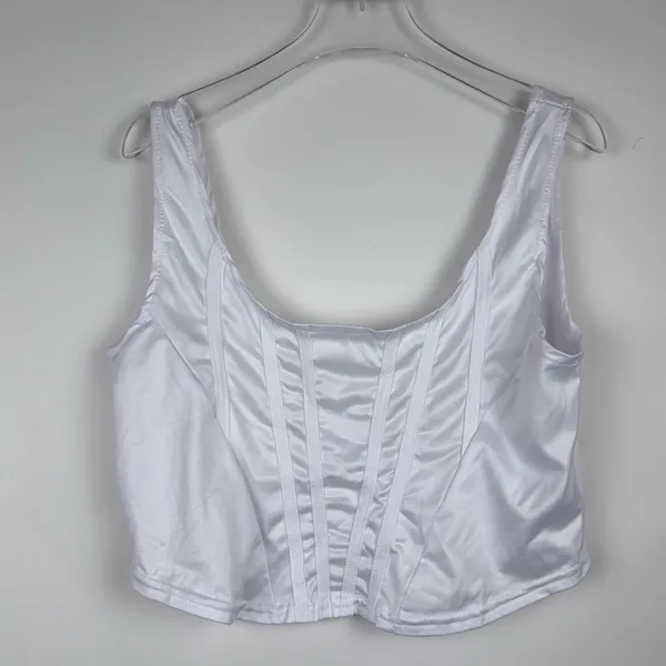 MOALLUOM White Bustier Crop Sleeveless Stretch Backless Y2k Corset Top 6-8 - Image 2