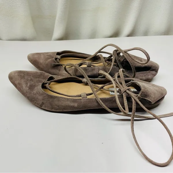 Steve Madden Eleanor Suede Lace-Up Ballet Flats Taupe Size 7.5 - Image 4