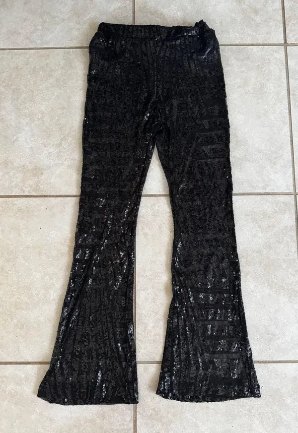 Black Sequin Flare Pants Size M - Image 3