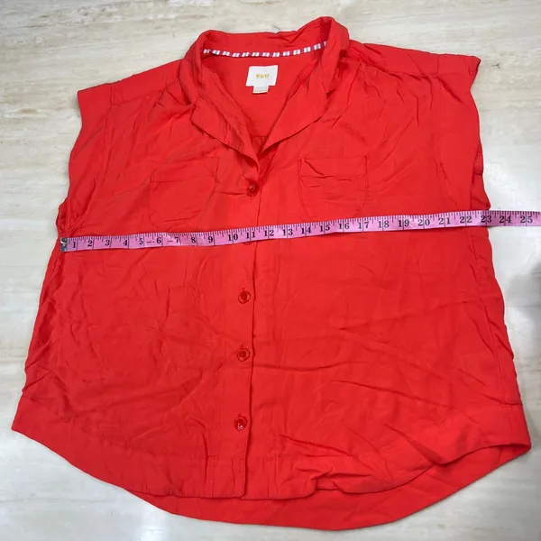 Maeve Anthropologie Coral Orange Button Down Short Sleeve Blouse Top Large - Image 7