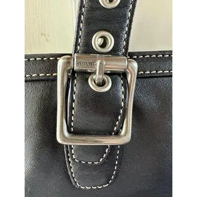 Coach 9572 Hamptons Black Smooth Leather Buckle Straps Hobo Tote Shoulder Bag - Image 3