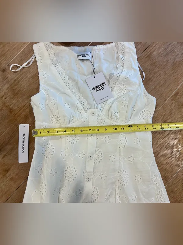 NWT Princess Polly Gabbey Anglaise V Neck Mini Dress, 6 - Image 7