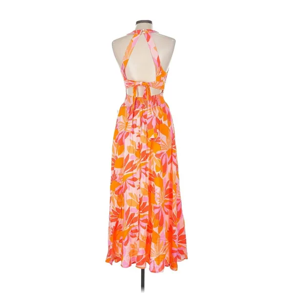 NWT Abel The Label Charlie in Pink Orange Floral Open Tie Back Midi Dress L - Image 2