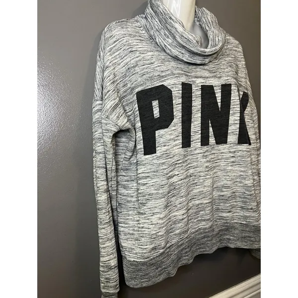 PINK Victoria's Secret Sweatshirt Womens Medium Gray Cowl Neck Logo Pullover - Image 3