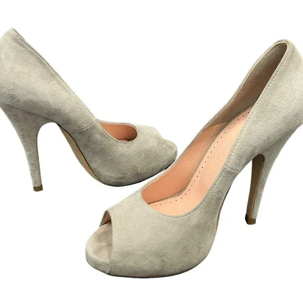 Marc Ellis New York Peep Toe Suede High Heels in light gray size 39 (US 9) - Image 9