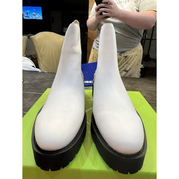 Sam Edelman Women White Leather Studded‎ Jalyn Lug Sole Chelsea Boots Size 11 - Image 4