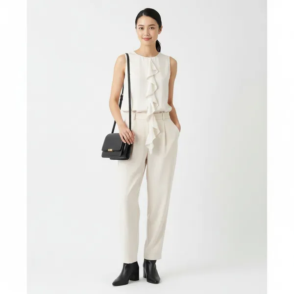 Theory 100% Silk Ivory Cream Sleeveless Ruffle Front Button Up Blouse Top S - Image 8