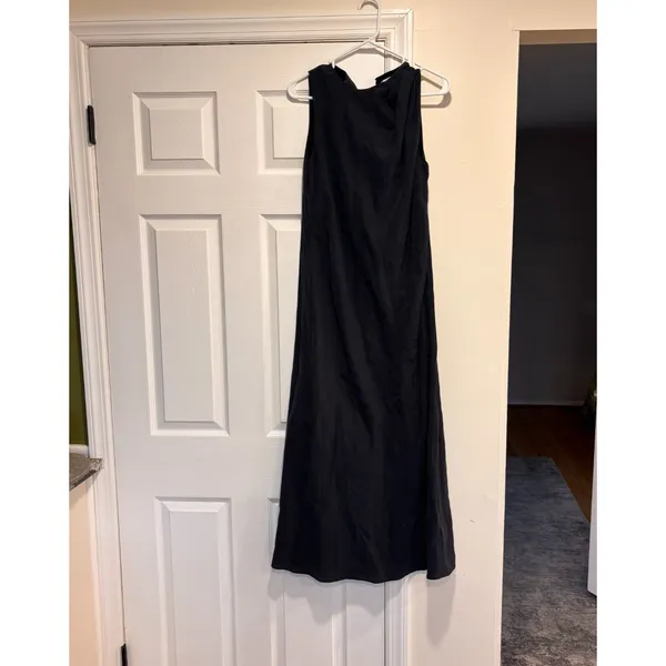 Abercrombie & Fitch High-Neck Column Midi Shift Dress Navy Blue Modal Blend Sz S - Image 3