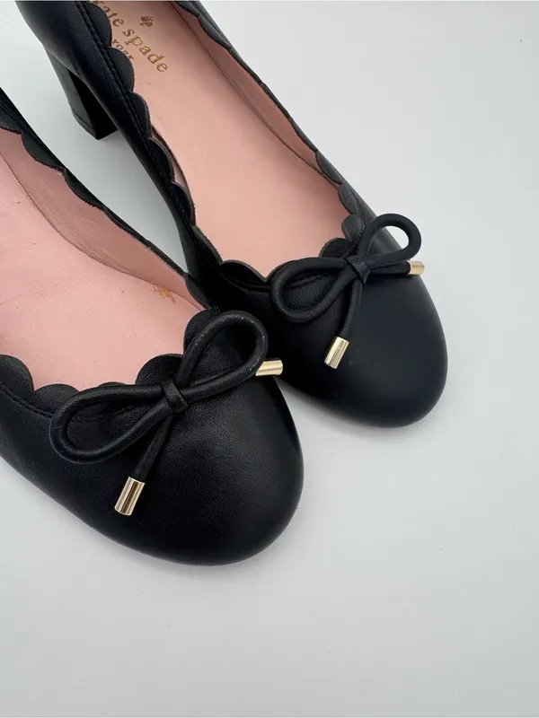 Kate Spade New York Yasmin Scalloped Block Heel Pumps Black Leather Size 6.5 - Image 4