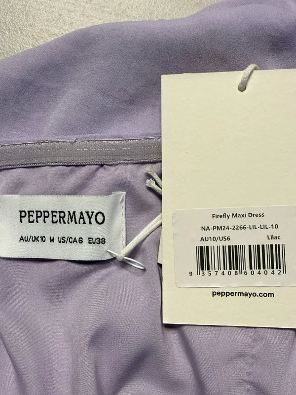 Peppermayo Firefly Maxi Dress Womens 6 Lilac Purple Ruffles Slit Fairy Party NWT - Image 16