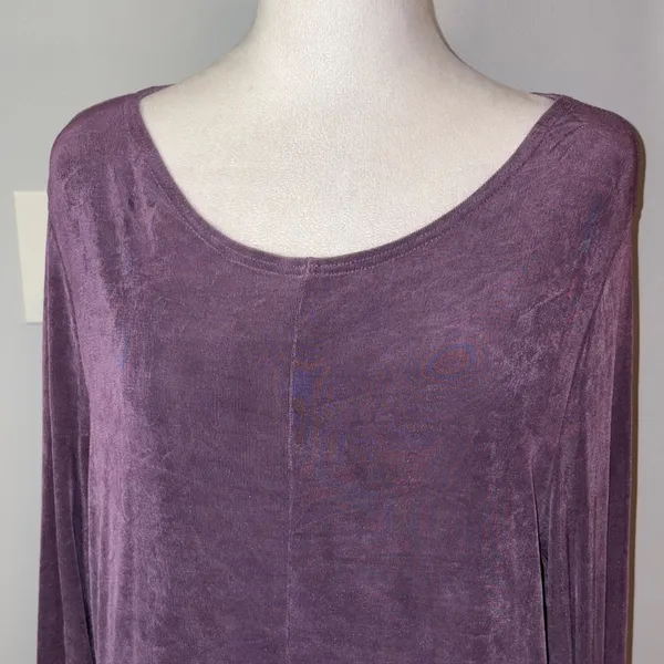 Flax ribbed Purple midi Dress, Long Sleeve, Relaxed Fit, Casual Everyday, Size M - Image 2