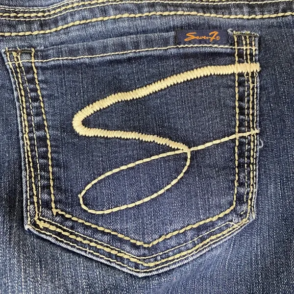 Seven7 Bootcut Jeans Women's Sz12 Blue Contrast Stitch Embroidered Pockets EUC‎ - Image 6